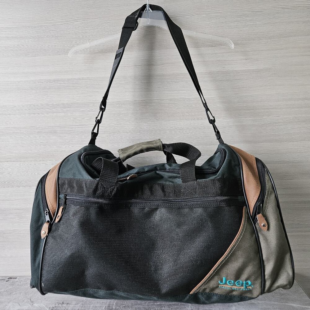 Jeep Vintage 90s‎ Patch Logo Travel Equipment Large 24" Duffle Bag Green And Tan